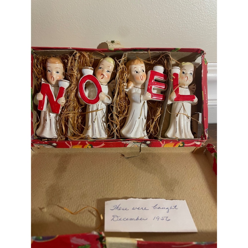Vintage Commodore Japan Noel Angel Candle Holders 1956 Christmas Figurines Boxed